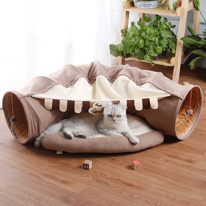 Cat Tunnel Collapsible Tubes with Removable Mat - WonderWoof Pet Toys